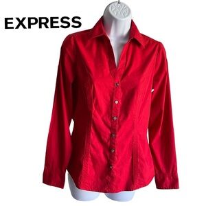 Express Women Red Button-Down Shirt "The Essentials Shirt" Long Sleeve, XS size